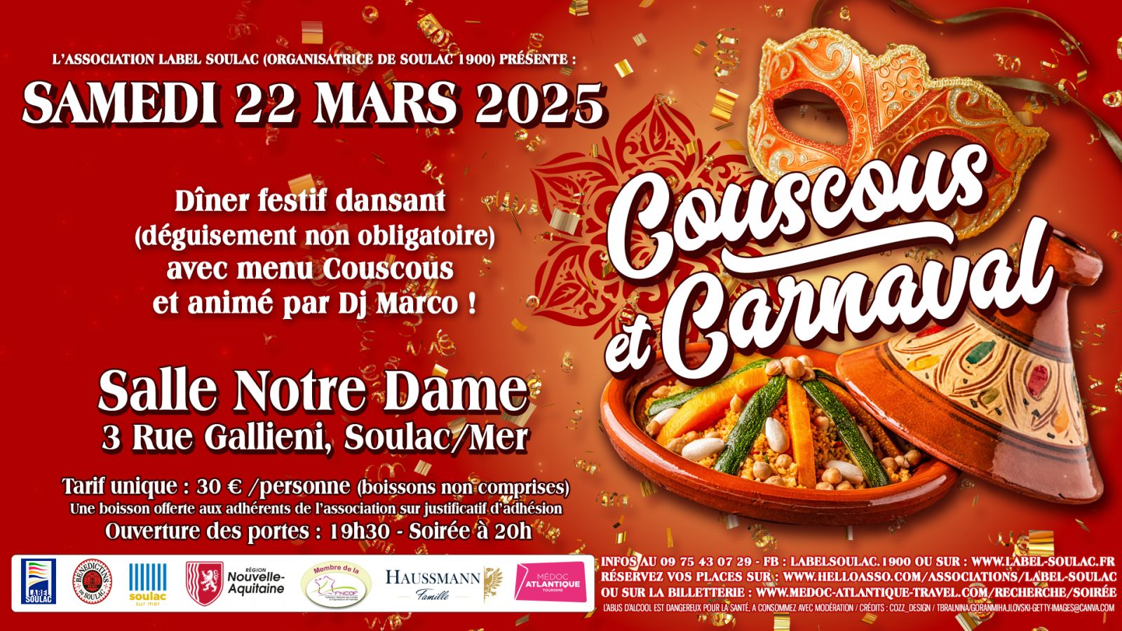 Dîner festif "Couscous et Carnaval" Le Samedi  ...