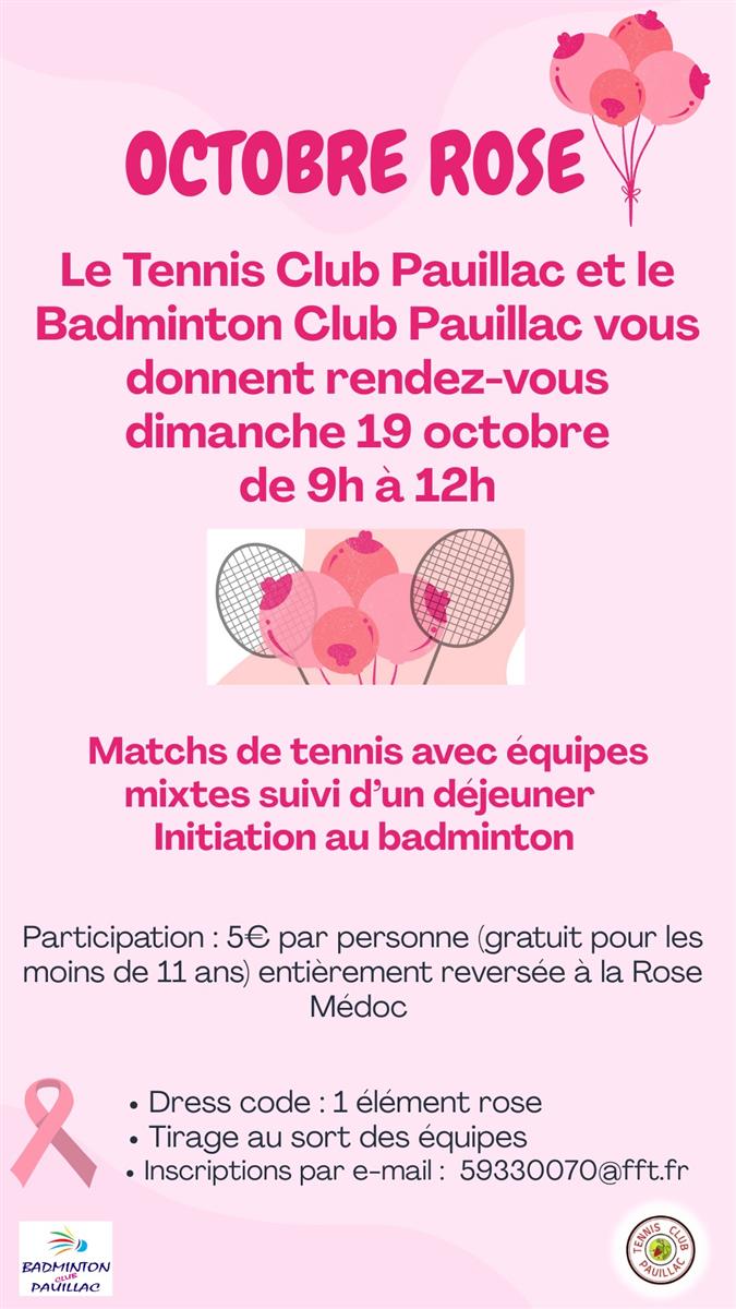 Octobre Rose 2025 : tournoi de tennis à Pauillac