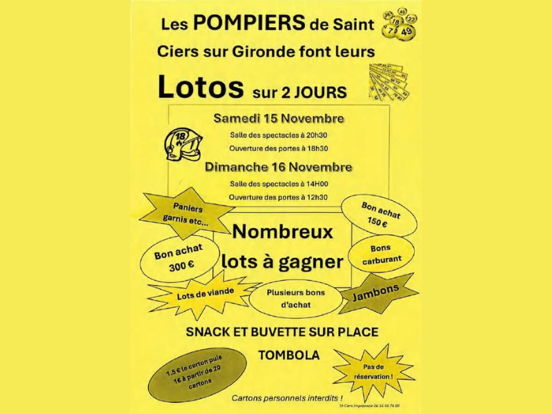 Loto du comité des sapeurs pompiers