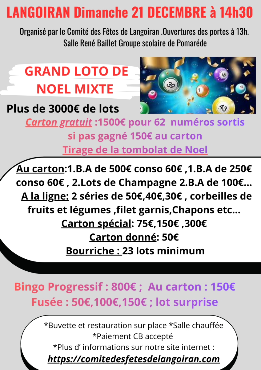 Grand loto de Noel 46 lots plus jeux