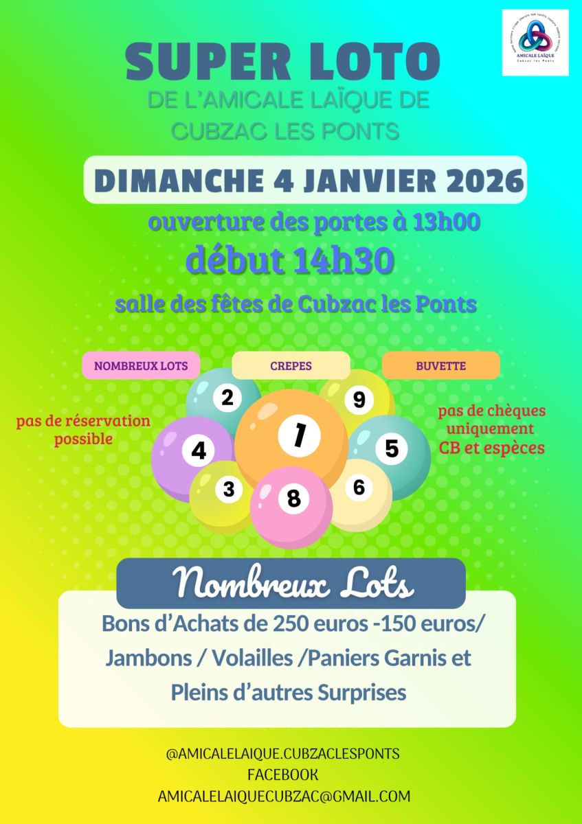 Super LOTO de l'Amicale Laïque de Cubzac les Ponts