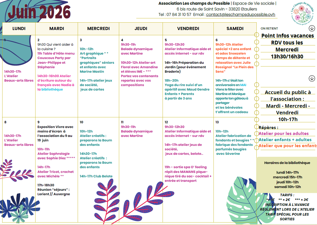 Programme des mois de juin "Les champs des pos ...