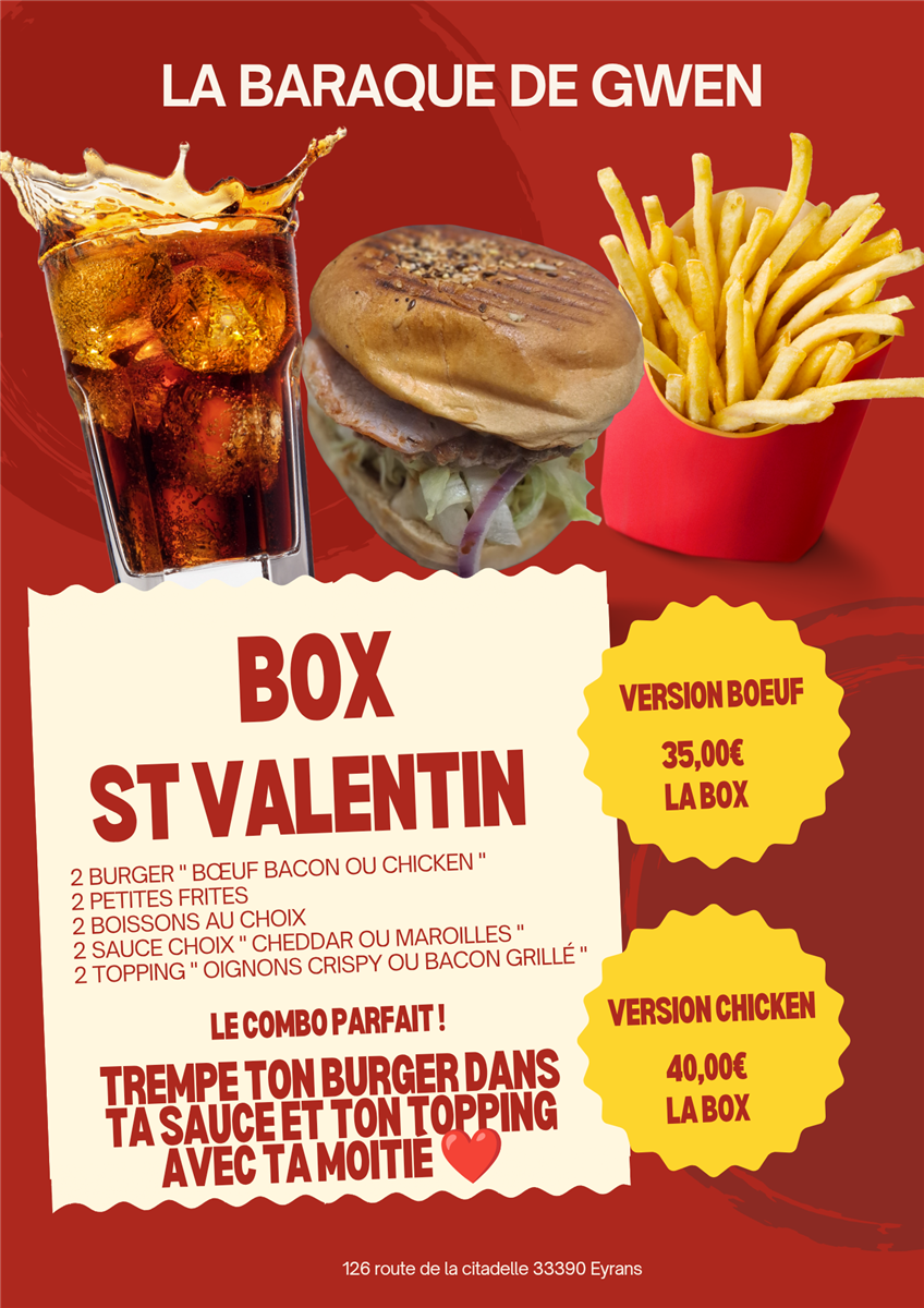 Menu Saint Valentin à la baraque de Gwen