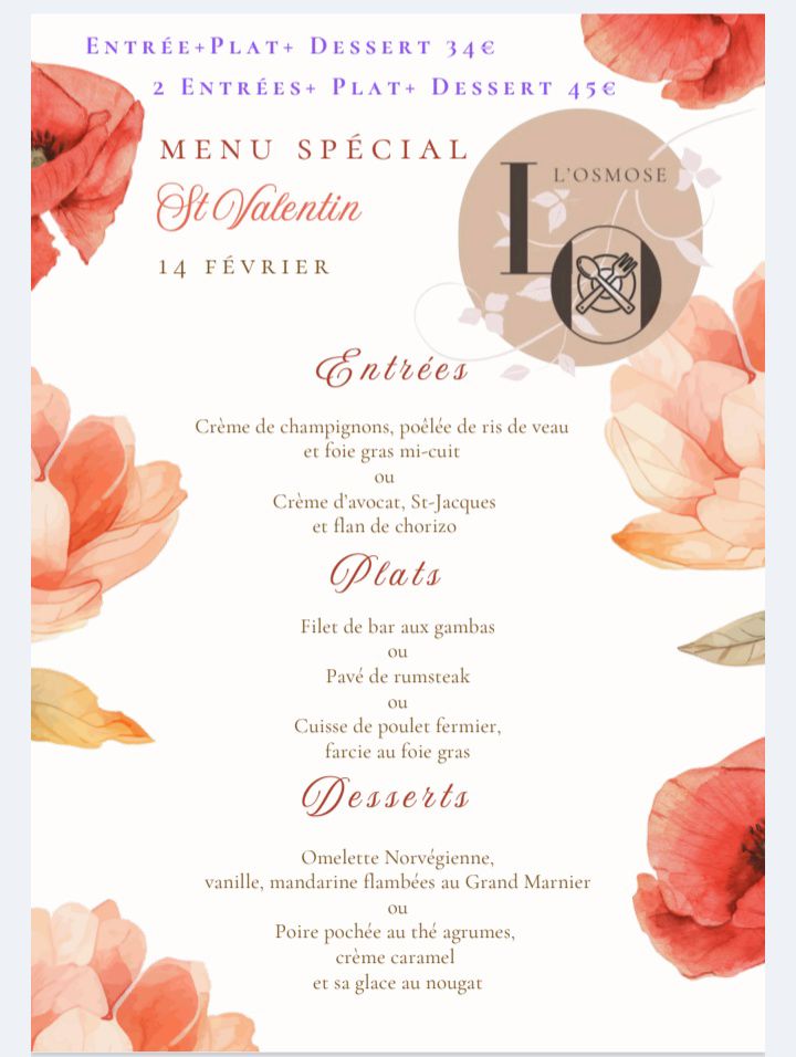 Repas de la Saint Valentin à l'Osmose au Ponte ...