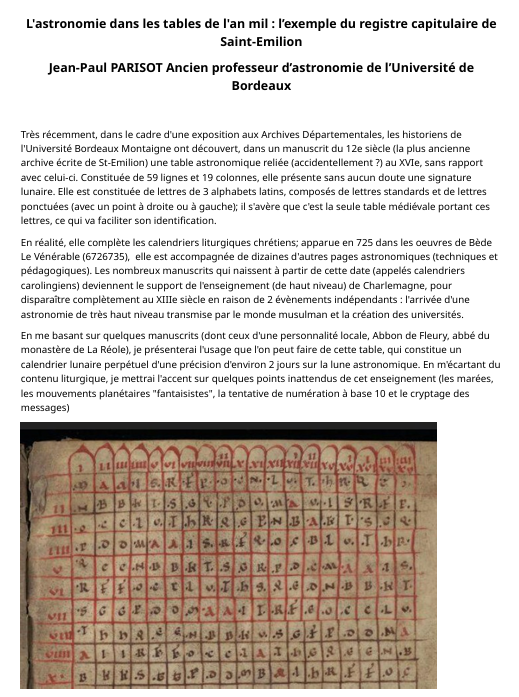 Conférence : L'astronomie dans les tables de l ...