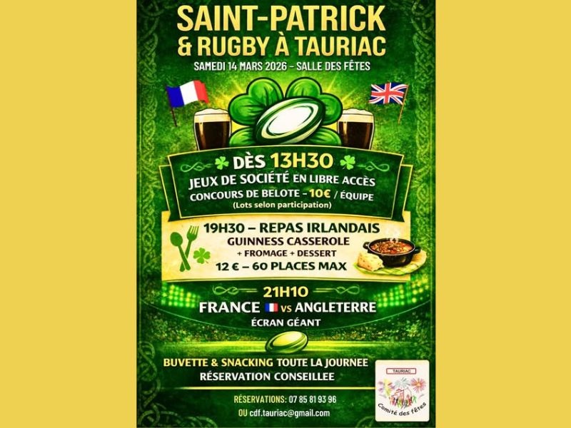 Rugby, Belote et Saint-Patrick à Tauriac