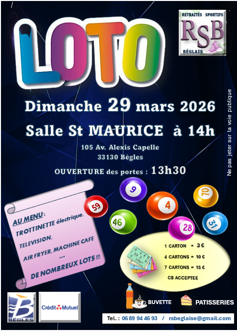 LOTO de la RETRAITE SPORTIVE BEGLAISE - 14h