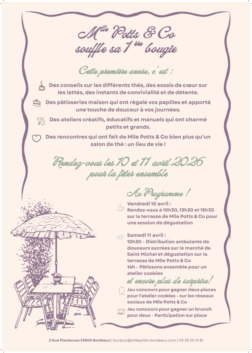 Mlle Potts & Co souffle ses 1 an