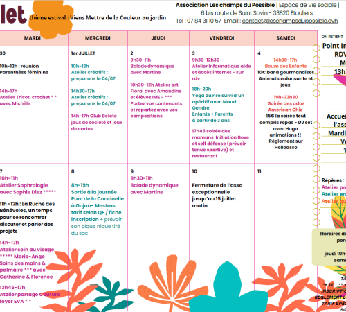 Programme des mois de juillet/août/septembre "Les champs des possibles"