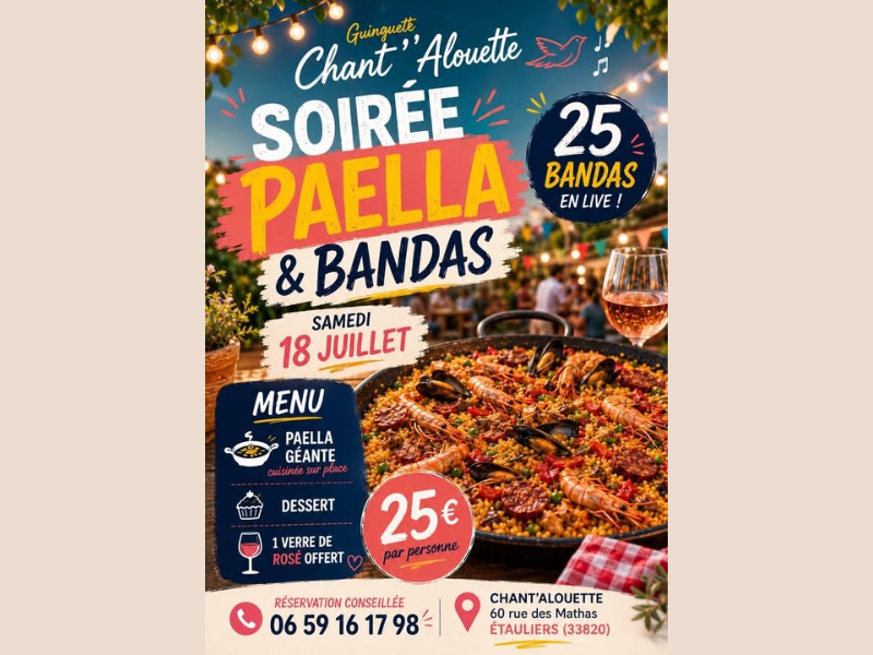 Soirée Paëlla et Bandas à Chant'alouette