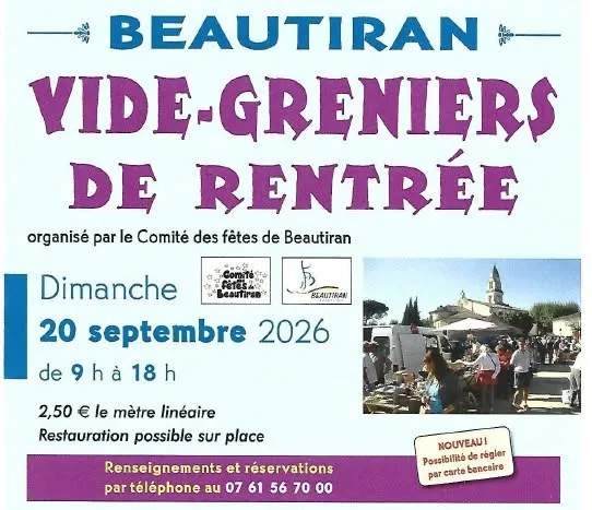 Vide grenier de rentrée - Crédit: Comité des Fêtes de Beautiran | CC BY-NC-ND 4.0