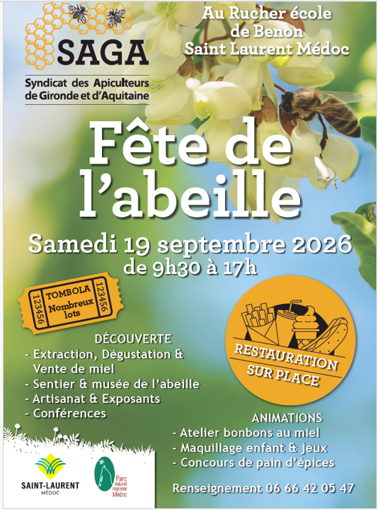 Fête de l'abeille - Journée de samedi 19 septembre 2026 sur Benon (proche St Laurent Médoc)