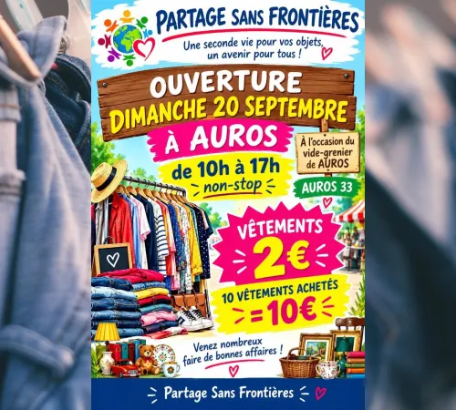 Fête du village de Auros : ouverture du local "Partage sans frontières"