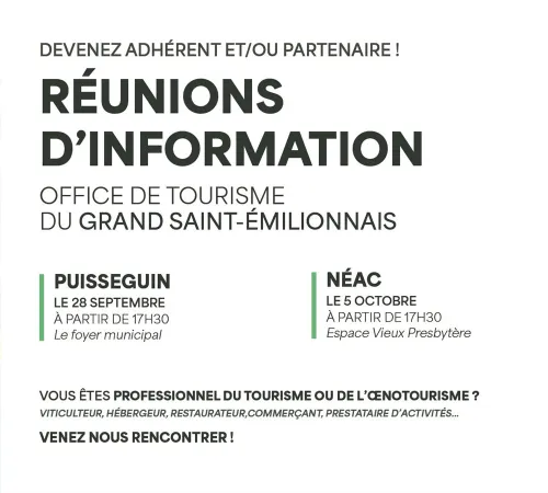 Réunions d'information - Office de tourisme du Grand Saint-Émilionnais
