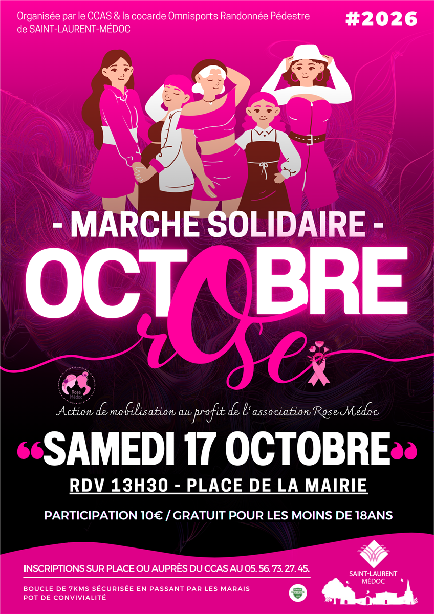 Octobre Rose 2026 : Marche solidaire à Saint-Laurent-Médoc