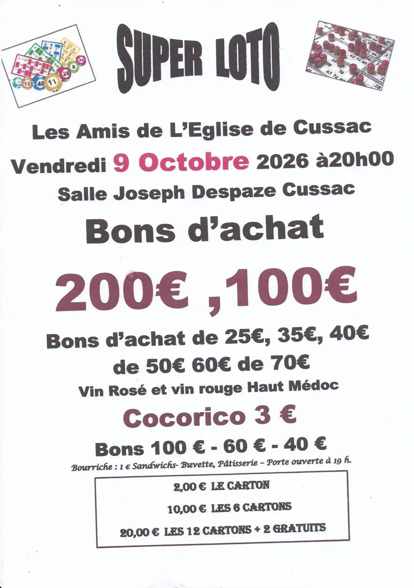 Super Loto des Amis d ... - Crédit: ©LesAmisdel'EglisedeCussac | CC BY-NC-ND 4.0