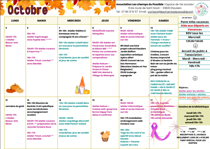 Programme du mois d'octobre "Les champs du possible"