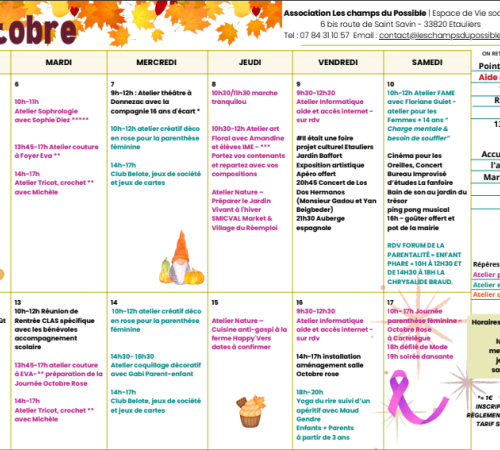 Programme du mois d'octobre "Les champs du possible"