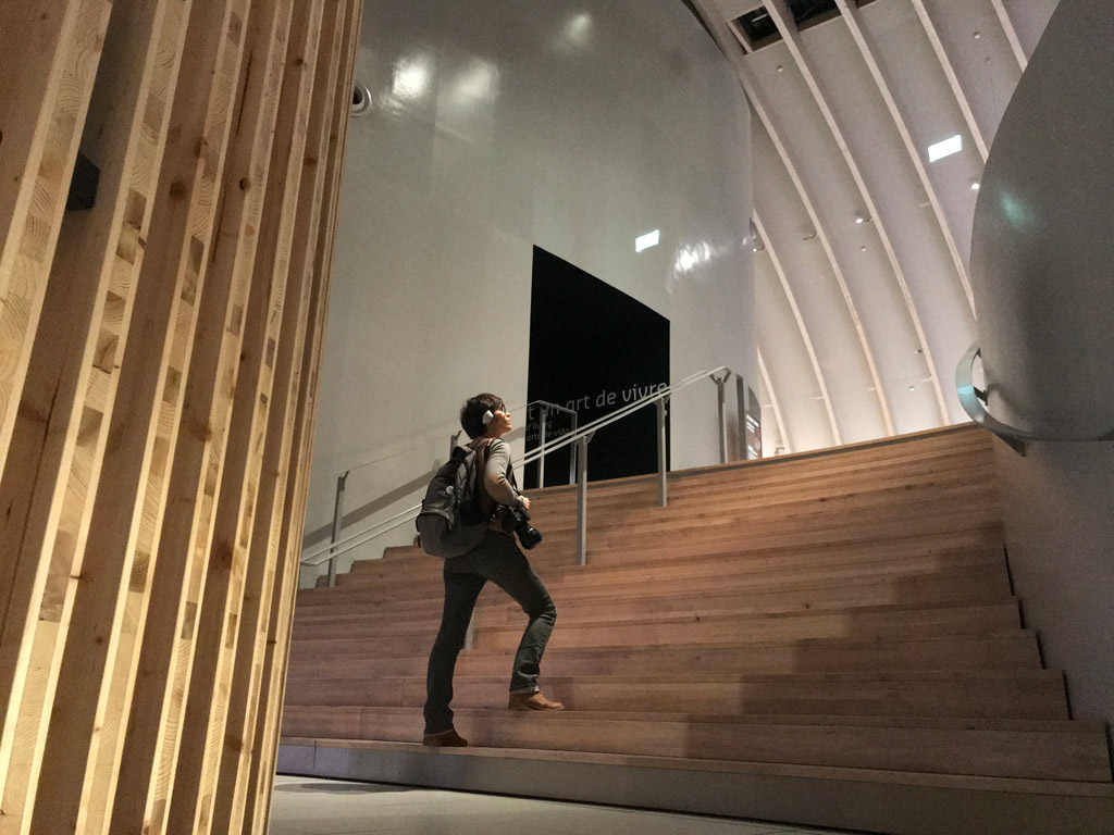 Go up half a flight of stairs